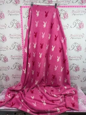 PLAYBOY blanket throw white Pink Bunny Print Plush Throw Blanket